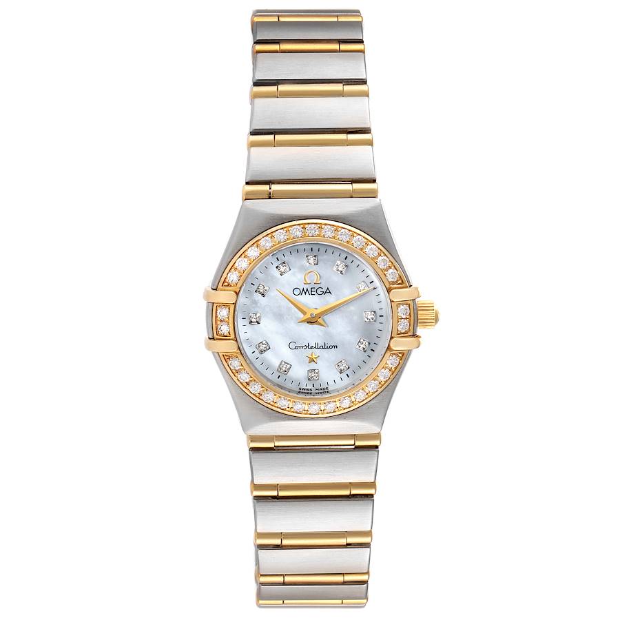 Ladies Omega 22mm Constellation 18K Two Tone Watch with Mother of Pearl Diamond Dial and Diamond Bezel. (Pre-Owned)