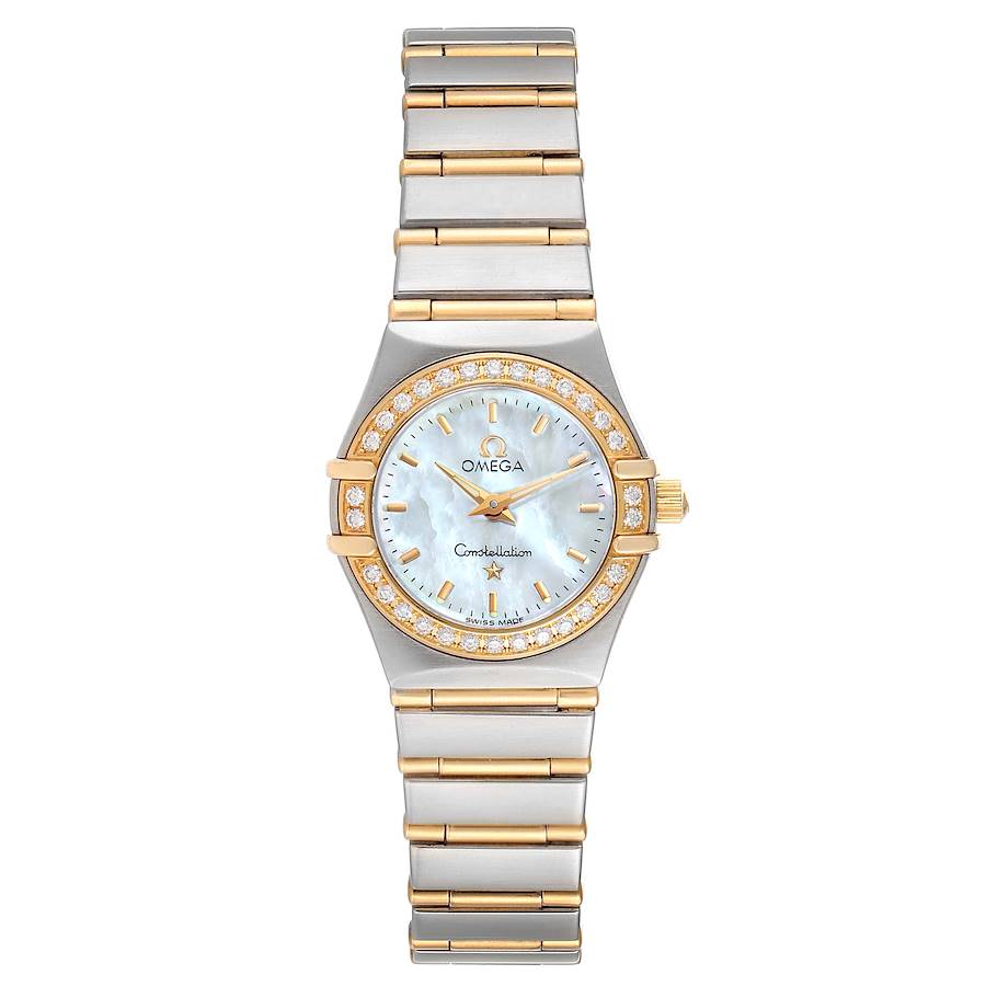 Ladies Omega 22mm Constellation 18K Two Tone Watch with Mother of Pearl Dial and Diamond Bezel. (Pre-Owned)