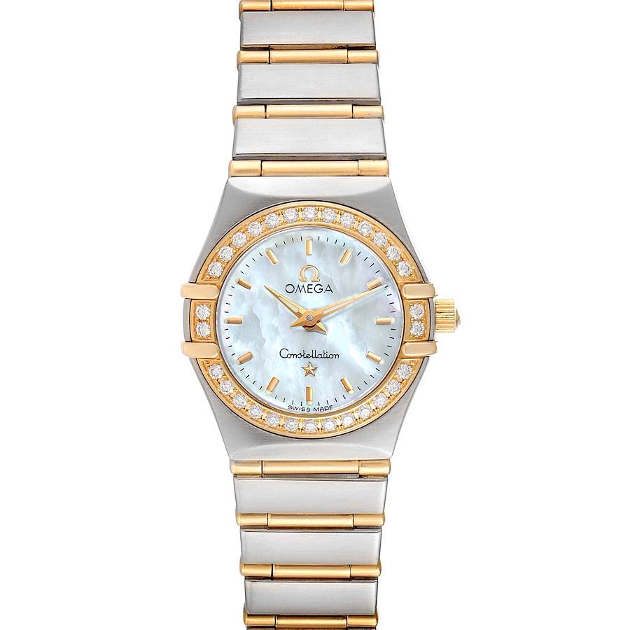 Ladies Omega 22mm Constellation 18K Two Tone Watch with Mother of Pearl Dial and Diamond Bezel. (Pre-Owned)