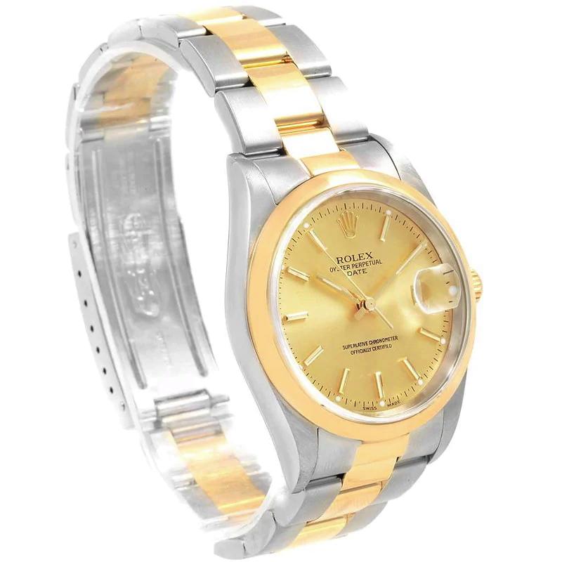 Men's Rolex 34mm Date 18K Two Tone Watch with Champaign Dial and Smooth Bezel. (Pre-Owned 15203)