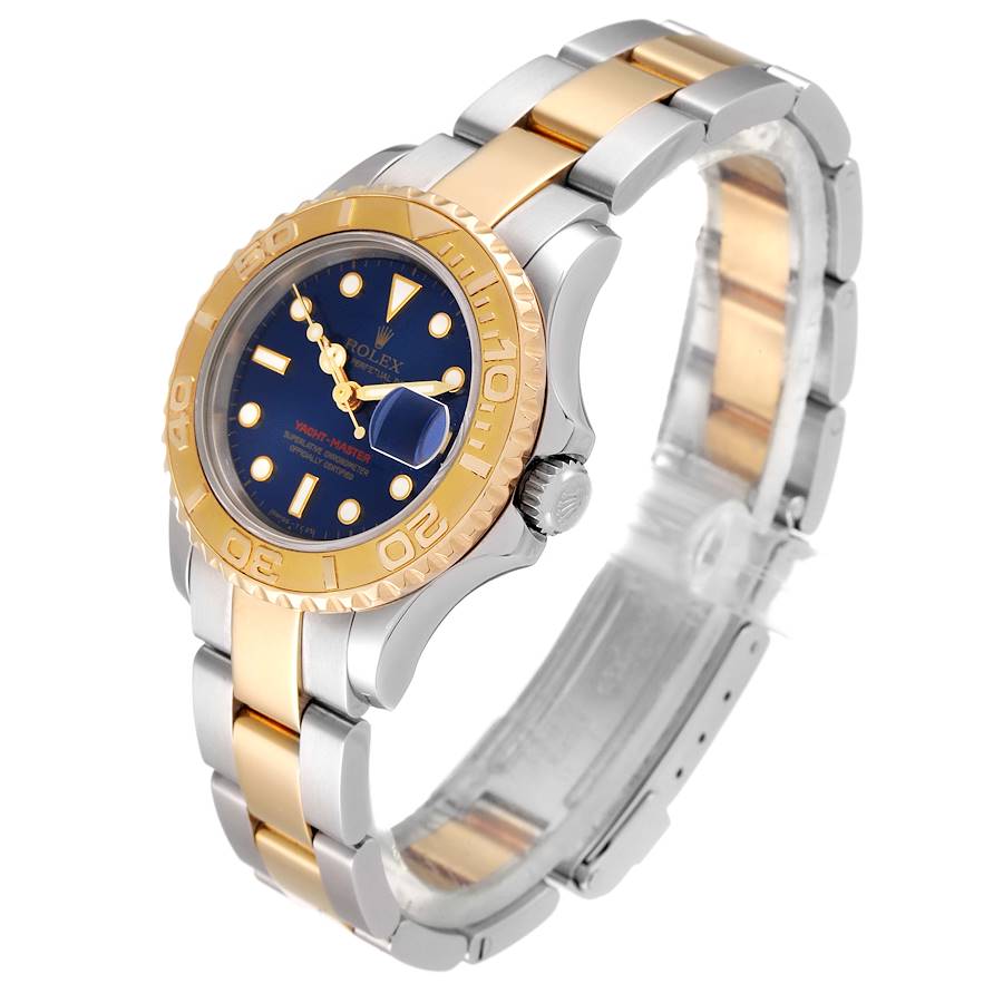 Ladies Rolex 35mm Two Tone 18K Solid Yellow Gold Yachtmaster Watch with Blue Dial and Rotatable Bezel. (Pre-Owned 68623)