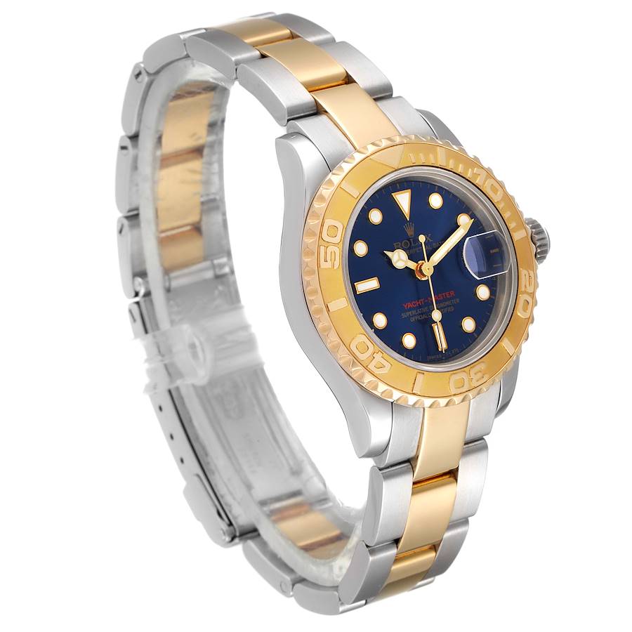 Ladies Rolex 35mm Two Tone 18K Solid Yellow Gold Yachtmaster Watch with Blue Dial and Rotatable Bezel. (Pre-Owned 68623)