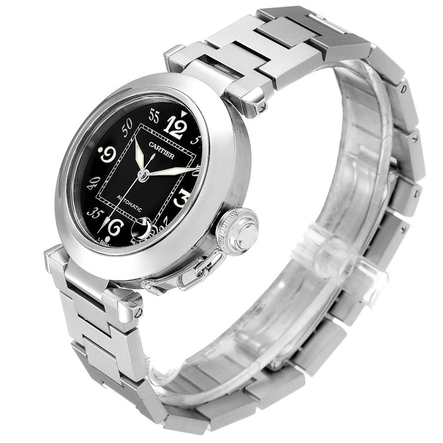 Unisex Medium 36mm Cartier Pasha Watch with Black Dial in Matte Stainless Steel. (Pre-Owned)